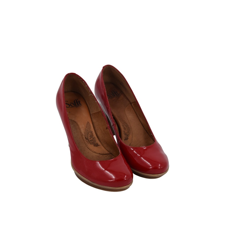 Söfft Red Patent Leather Round Toe Wood‎ Heel Pumps Classic Women's Shoes
